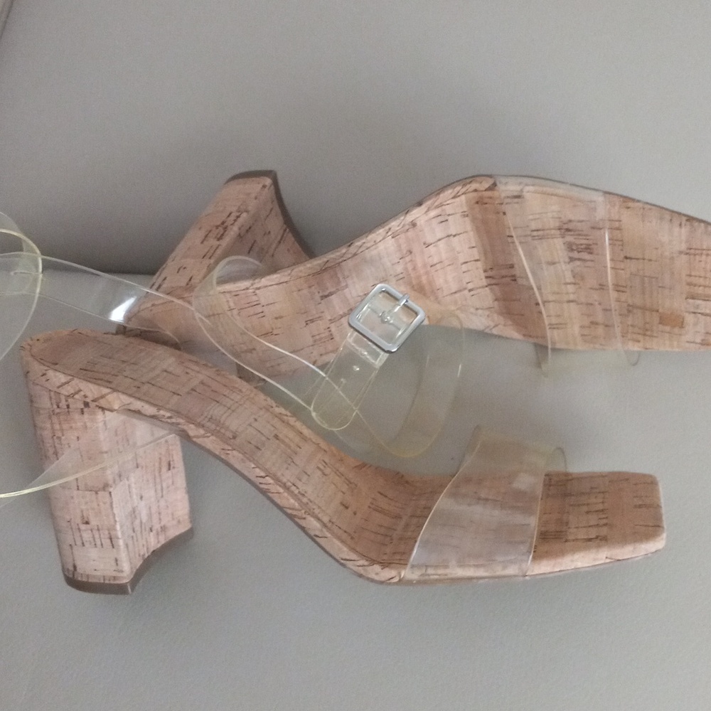 Mix No. 6 Clear Strap Cork Block Heel Sandals Size 7.5